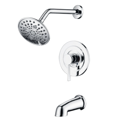 sumerain Badkar- och duschblandareset med 6-inställnings duschhuvud, moderna väggmonterade badkar- och duschsystem med ventil och trimkit, krom