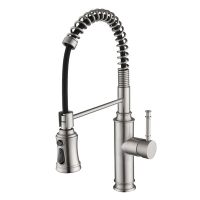 SUMERAIN Köksblandare med utdragbar spridare, enhandsgrepp fjäderköksblandare i rostfritt stål med 3-funktionsspridare, borstad nickel