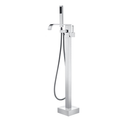 SUMERAIN Bathroom Floor Mount Tub Faucet with Hand Shower, High Flow Waterfall Freestanding Bathtub Filler with 360-degree Swivel Spout, Chrome