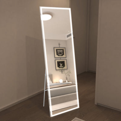 Sumerain 75"x28" LED golvspegel med belysning, vit ram helkroppsspegel med dimmer och 3 färgtemperaturer, stående helkroppsspegel för sovrum, omklädningsrum, garderob