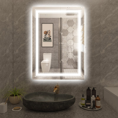 Sumerain 20 x 28 tum LED badrumsspegel med belysning, front- och bakbelyst steglöst dimbar sminkspegel, imfri, minnesfunktion, 3 färgtemperaturer