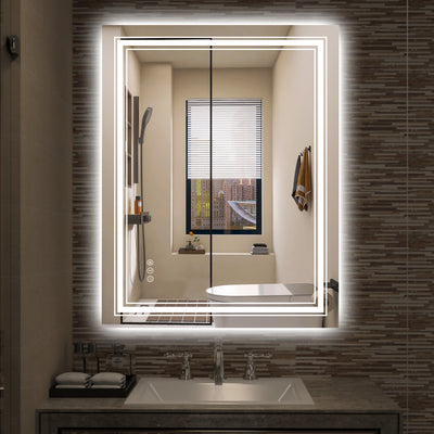Sumerain 28 x 36 tum LED badrumsspegel med belysning, smart imfri dimbar badrumsspegel med frontljus och bakbelysning, 3 färgtemperaturer, minnesfunktion