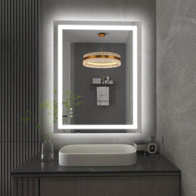 SUMERAIN LED-badrumsspegel med front- och bakbelysning, 28 x 36 tum 3 färger dimbar smart belyst badrumsspegel för vägg, imfri, minnesfunktion, härdat glas, ETL-certifierad