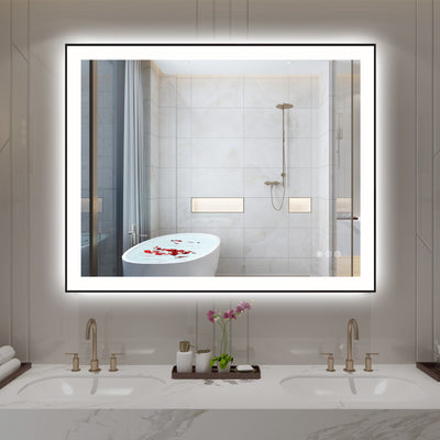 Sumerain 40"x32" LED badrumsspegel med svart ram, imfri dimbar front- och bakbelyst LED sminkspegel för vägg, 3 färgtemperaturer