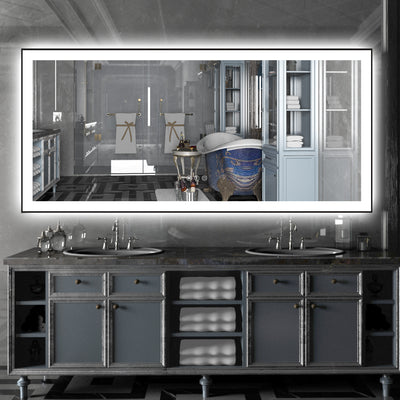 Sumerain 60"x28" stor LED-badrumsspegel med lampor, fram- och bakbelyst dimbar dimfri sminkspegel med minnesfunktion, 3 färgtemperaturer belyst väggspegel med härdat glas