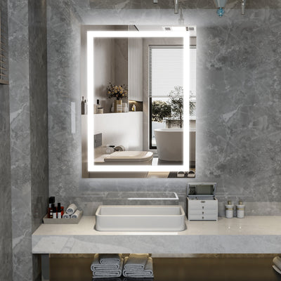 SUMERAIN 24 x 32 tum LED-badrumsspegel med belysning, imfri steglös dimbar smart badrumsspegel för vägg, 3 färgade lampor, minnesfunktion, härdat glas belyst spegel