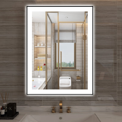 Sumerain LED badrumsspegel för vägg, 24 x 32 tum imfri belyst sminkspegel med front- och bakbelysning, steglös dimning, 3 färgtemperaturer, minnesfunktion, härdat glas