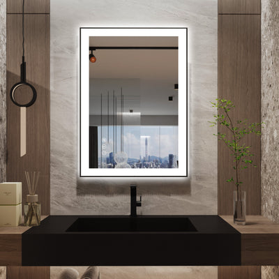 Sumerain 20 x 28 tum LED-badrumsspegel med ram, fram- och bakbelyst belyst sminkspegel, dimfri dimbar väggspegel med 3 färgtemperaturer, minnesfunktion och härdat glas