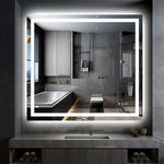 SUMERAIN 40 x 36 tum LED-badrumsspegel med lampor, fram- och bakbelyst, 3 färgtemperaturer steglöst dimbar belyst sminkspegel för vägg, dimfri, minnesfunktion, splitterfritt härdat glas