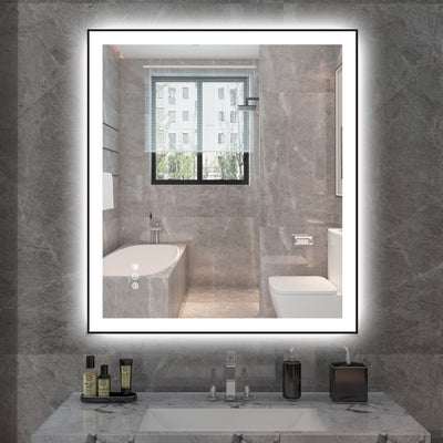 Sumerain LED badrumsspegel med belysning, 32"x36" front- och bakbelyst imfri badrumsspegel för vägg, dimbar ljusstyrka, 3 färgtemperaturer