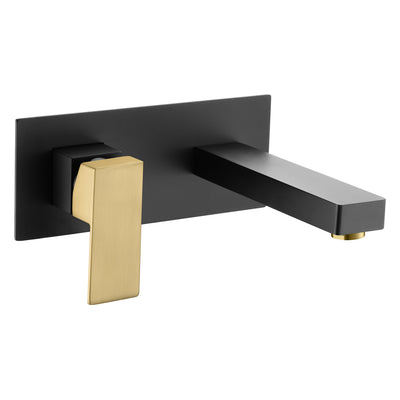 SUMERAIN Väggmonterad badrumstvättställsblandare svart och guld finish med vänsterhandtag och grovmonteringsventil