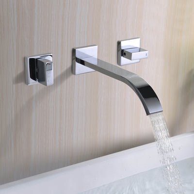 Tvåhandtags väggmonterad tvättställsblandare mässing krom