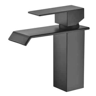 Enhåls svart vattenfallsblandare för badrum med ett handtag, modern design