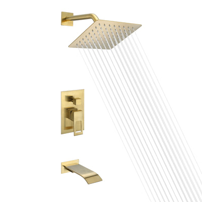 Badkar- och duschkran i borstad guld med vattenfallsbadkarsutlopp och tryckbalansventil